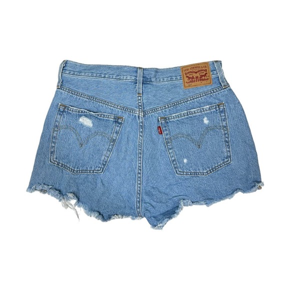 Levi's 501 High Rise Denim Shorts 30 Cut Offs Light Wash Distressed Jean Casual - Picture 2 of 7